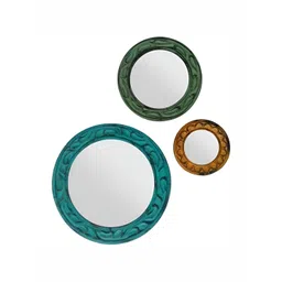 VAS collection home Pack Of 3 Ethnic Motifs Textured Wooden Wall Mirrors-picture-11