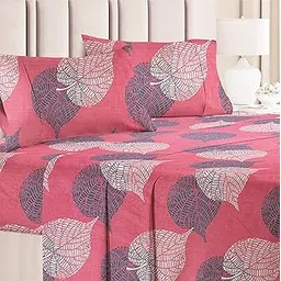 VAS COLLECTION® 160 TC Prime Collection 1 Double Bedsheet with 2 Matching Pillow Covers | Soft Brushed Microfiber & Wrinkle Free - 3 Pcs Set | 228x225 cm or 6 x7 ft - Pink & Green-picture-25