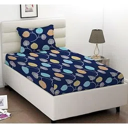 VAS COLLECTIONS 200 GSM Double Bedsheet with 2 Pillow Covers | 160 TC Soft Brushed Microfiber - Breathable & Wrinkle Free - 3 Pcs Set (सिंगल बेडशीट) | Blue Multi-picture-22