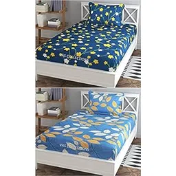 VAS COLLECTIONS Glace-Cotton Single Bedsheet Combo (Pack of 2) | Supersoft 160 TC - Set of 2 bedsheet with 2 Pillow Cover - Breathable & Wrinkle Free - 4 Pcs Set | Cream & Blue-picture-20