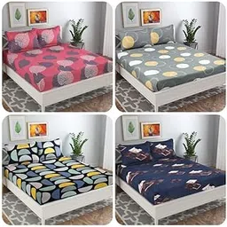 VAS COLLECTIONS Prime Combo Pack of 4 Double Bedsheets with 8 Pillow Covers | 160 TC Soft Brushed Glace Cotton -Long Lasting & Wrinkle Free - | 225X228 Cm Or 7.5X7.5 Ft-Grey & White-picture-16