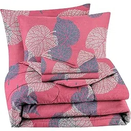 VAS COLLECTIONS Style Super Soft Glace Cotton King Size AC Comforter Wedding Gift Set (With Bag) for Double Bed with 1 Flat Bedsheet and 2 Pillow Cover Pastel Colours Pink and Grey (4PC Comforter Set)-image-31