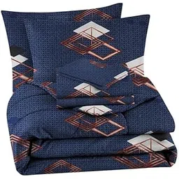 VAS COLLECTIONS Super Soft Glace Cotton King Size AC Comforter Wedding Gift Set (with Bag) for Double Bed with 1 Flat Bedsheet and 2 Pillow Cover Pastel Colours Blue and White (4PC Comforter Set)-image-29