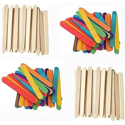 vash Girlyz Attire 100 Pcs Wooden Craft Sticks (50 Plain + 50 Colored) for DIY Model Making, Craft, Popsicles, Ice Cream-picture-12