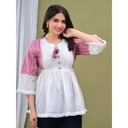 Vasjac Women Candy Stripes Keyhole Neck Flared Sleeve Cotton Top-picture-26