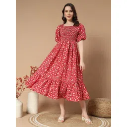 Vastani Enterprise Print Puff Sleeve Crepe Fit & Flare Dress-picture-44