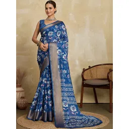 VASTRA-THE FACTORY STORE Floral Printed Saree with Blouse Piece-picture-34
