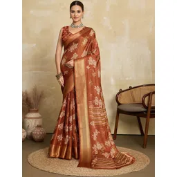 VASTRA-THE FACTORY STORE Floral Printed Zari Saree With Blouse Piece-picture-35