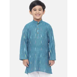 Vastraa Fusion Boys Teal Ikat Print Cotton Kurta-picture-44