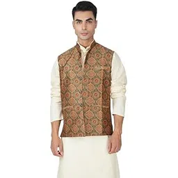 vastraa fusion Designer Digital Print Nehru Jacket Mango Silk Ethnic Festive Modi Waistcoat for Men's-picture-41