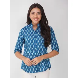 Vastraa Fusion Ethnic Motifs Printed Mandarin Collar Cotton Shirt Style Top-picture-27