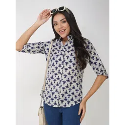 Vastraa Fusion Ethnic Motifs Printed Mandarin Collar Cotton Shirt Style Top-picture-38