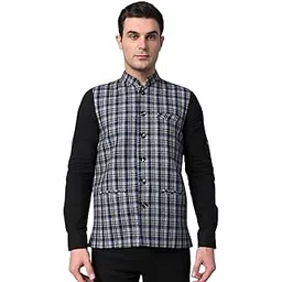 vastraa fusion Men's Grey & Red Chequered Woolen Blended Festive Nehru Jacket/Waistcoat (VASTRAAVS4404D-$P)-picture-52