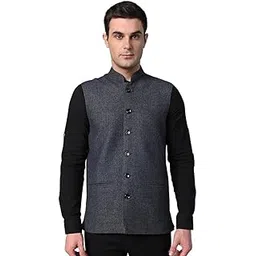 vastraa fusion Men's Grey & Red Chequered Woolen Blended Festive Nehru Jacket/Waistcoat (VASTRAAVS4405D-44)-picture-48