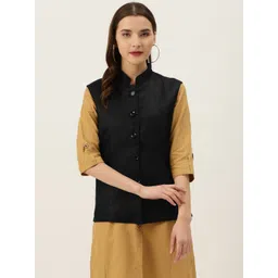 Vastraa Fusion Women Black Textured Nehru Jacket-picture-41