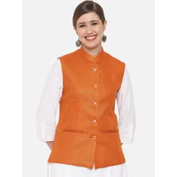 Vastraa Fusion Women Orange Solid Nehru Jackets-picture-38