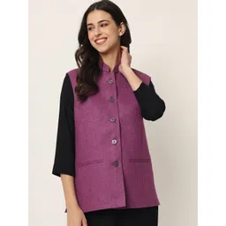 Vastraa Fusion Women Purple Woollen Nehru Jacket-picture-37
