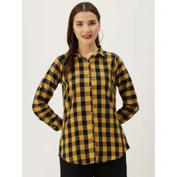 Vastraa Fusion Women Yellow & Black Regular Fit Checked Casual Shirt-picture-22