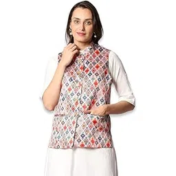 vastraa fusion Women's Polyester Cotton Printed Sleeveless Regular Nehru Jacket/Modi Ethnic Waistcoat-picture-20