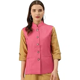 vastraa fusion Women's Solid Nehru Jacket (Pink)-picture-27