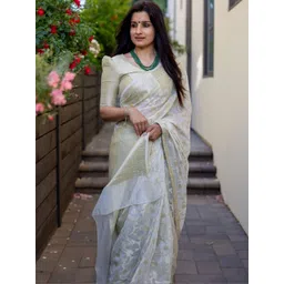VASTRAAVEDAA Women Ethnic Motifs Zari Art Silk Handloom Banarasi Saree-image-39
