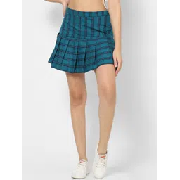 VASTRADO Checked Flared Above Knee Length Pure Cotton Skirt-picture-36