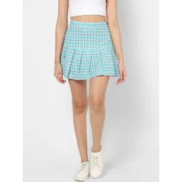 VASTRADO Checked Pure Cotton Above Knee Length Flared Skirts-image-26