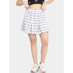 VASTRADO Checked Pure Cotton Flared Mini Skirt-image-27