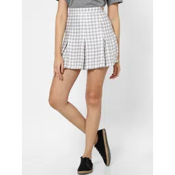 VASTRADO Checked Pure Cotton Pleated Flared Mini Skirt-image-24