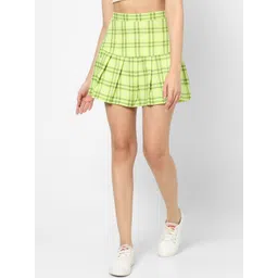 VASTRADO Checked Pure Cotton Pleated Skirt-image-22