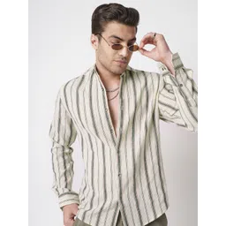 VASTRADO Classic Vertical Striped Slim Fit Burlap Cotton Casual Shirt-picture-35