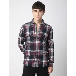 VASTRADO Core Fashion Navy Blue Regular Fit Checks Shirt-picture-33