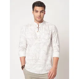 VASTRADO Dotted Leaf Printed Band Collar Cotton Straight Short Kurta-picture-36