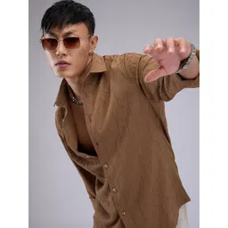 VASTRADO Men Classic Cutaway Collar Textured Slim Fit Casual Shirt-picture-23