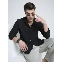 VASTRADO Men Classic Fit Textured Spread Collar Casual Shirt-picture-16