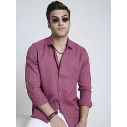 VASTRADO Men Classic Slim Fit Textured Spread Collar Cotton Casual Shirt-picture-17