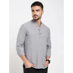 VASTRADO Men Grey Striped Refined Jacquard Thread Work Kurta-picture-16