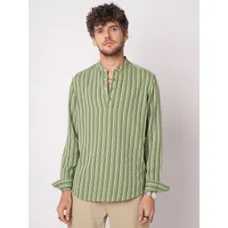 VASTRADO Men Striped Thread Work Nature Vibes Awning Cotton Kurta-picture-33