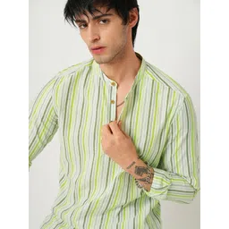 VASTRADO Striped Band Collar Cotton Straight Kurta-picture-35