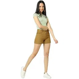 vastrado Women Khaki Solid Shorts | Cotton Fabric | High Rise, Regular Fit, Comfortable & Stylish | Perfect for Casual Occasions-picture-26