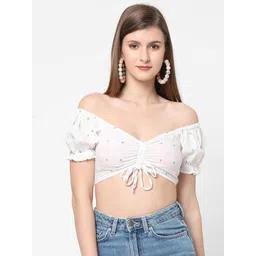 VASTRADO Women White Off-Shoulder Bardot Crop Top-picture-32