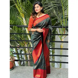 VASTRAHUT Ethnic Motifs Woven Design Zari Banarasi Saree-picture-18
