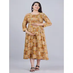 Vastralay Floral Print Maternity A-Line Midi Feeding Dress-picture-10