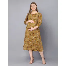 Vastralay Floral Print Maternity A-Line Midi Feeding Dress-picture-18