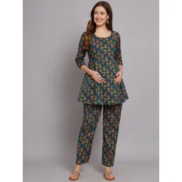 Vastralay Printed Pure Cotton Maternity Feeding Top With Trouser-picture-15