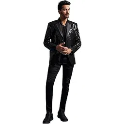 Men's Viscose Blazer & Pant Set - Allover Sequined Blazer Versatile to Be Adorned Over Shirt and Trouser-image-13