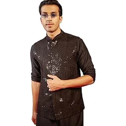 Men's Viscose Blazer For Men I Viscose Sequined Regular Solid Geometric Sequined Nehru Jacket I Fastive Party Wedding Neharu Jackets-image-16