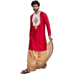 Men's Viscose Embroidered Kurta with Golden-Beige Dhoti – Traditional Ethnic Set for Festive Occasions-image-12