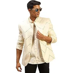 Men's Viscose Ethnic Combo Set | Mirror work Embellished Viscose Jodhpuri Coat For Men. Comes With Viscose Full Sleeves Shirt.-image-29