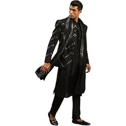 Men's Viscose Ethnic Combo Set | Mirror work Embellished Viscose Jodhpuri Coat For Men. This Set Contain Viscose Kurta, Pant Style Pyjama And Dupatta.-image-37